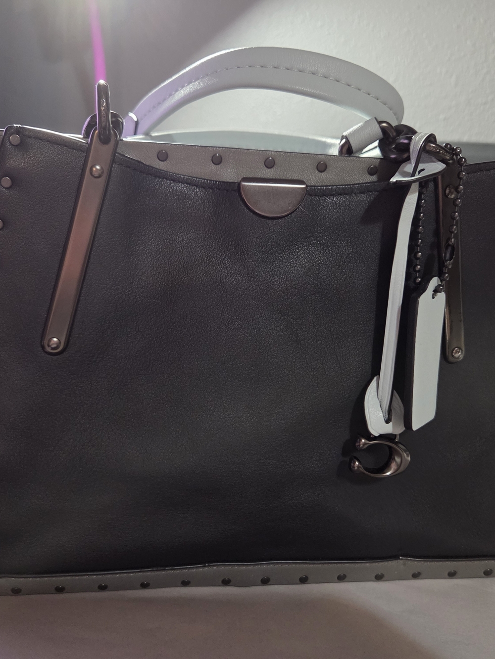 Coach Dreamer Leather Two-Tone Tote Bag - Black and Gray